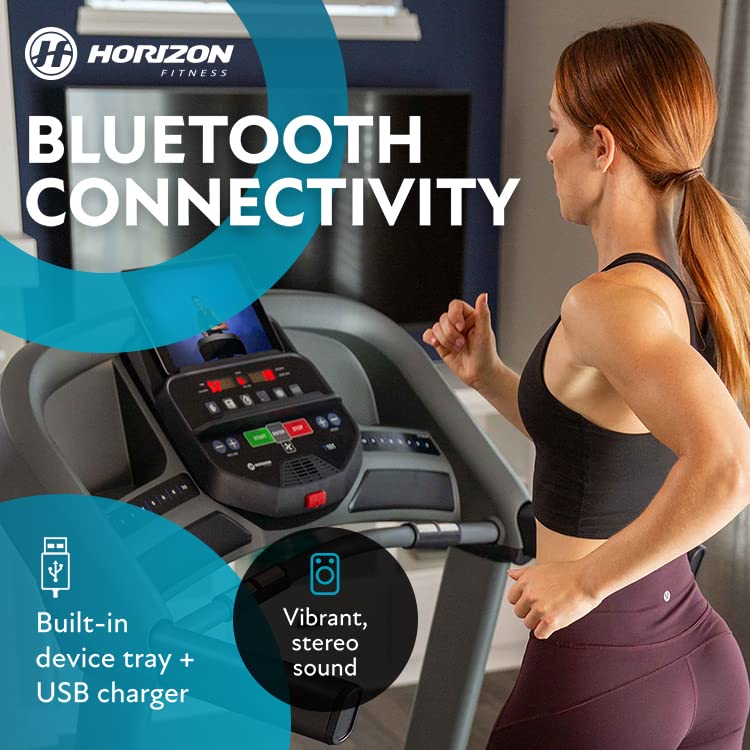 Horizon Fitness T101 Foldable Treadmill for Running and Walking with Bluetooth Connectivity, Incline, 300+ lbs Weight Capacity, Running Machine for Home Exercise