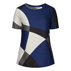 Color Block Short Sleeve Tops for Women Casual Loose Fit 2023 Summer Tshirts Soft Cmofy Crewneck Top Shirts Tees Blue