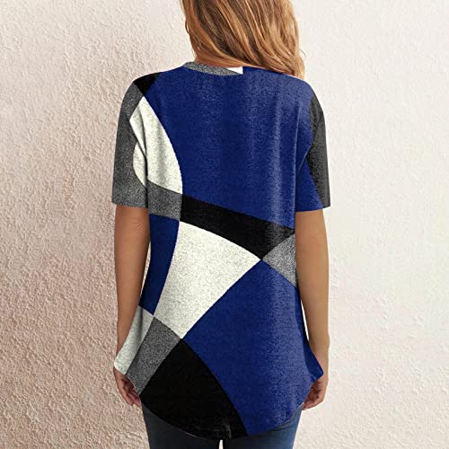 Color Block Short Sleeve Tops for Women Casual Loose Fit 2023 Summer Tshirts Soft Cmofy Crewneck Top Shirts Tees Blue