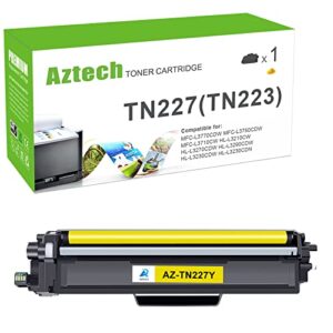 aztech compatible tn227 tn227y toner: cartridge replacement for brother tn227 tn227y tn-227y tn223y mfc-l3750cdw mfc-l3770cdw hl-l3290cdw hl-l3270cdw hl-l3230cdw hl-l3210cw printer (yellow, 1-pack)