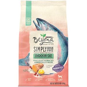 purina beyond grain free, natural dry cat food, simply indoor salmon, egg & sweet potato recipe – 3 lb. bag