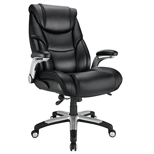 Realspace® Torval Big & Tall Bonded Leather High-Back Computer Chair, Black/Silver