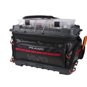 Plano Tackle Storage, KVD Signature Series 3700 Size Tackle Bag, Includes 5 Stowaway Tackle Storage Boxes, No-Slip Molded Bottom Design, Premium Tackle Storage, Black/Grey/Red (PLAB37700)