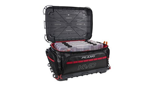 Plano Tackle Storage, KVD Signature Series 3700 Size Tackle Bag, Includes 5 Stowaway Tackle Storage Boxes, No-Slip Molded Bottom Design, Premium Tackle Storage, Black/Grey/Red (PLAB37700)