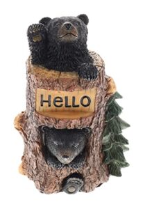 top brass whimsical black bear cubs waving hello figurine – lodge decor cabin statue sign