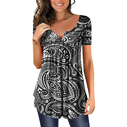 Corset Tops for Women Women's Tops Plus Size Hide Belly Tunic 2023 Summer Short Sleeve T Shirts Henley Cute Tshirts Dressy Casual Blouses Lantern Sleeve Dress