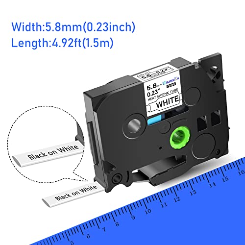 USUPERINK 5 Pack Compatible for Brother HSe-211 HSe211 HS-211 HS211 Black on White (5.8mm 0.23''x 1.5m 4.92ft) Heat Shrink Tube Label Tape use in PT-D400 PT-D450 PT-E300 PT-E500 H300 E550W Label Maker