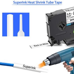 USUPERINK 5 Pack Compatible for Brother HSe-211 HSe211 HS-211 HS211 Black on White (5.8mm 0.23''x 1.5m 4.92ft) Heat Shrink Tube Label Tape use in PT-D400 PT-D450 PT-E300 PT-E500 H300 E550W Label Maker