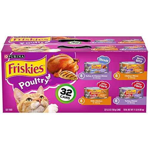 Purina Friskies Gravy Wet Cat Food Variety Pack, Poultry Shreds, Meaty Bits & Prime Filets - (32) 5.5 Oz. Cans