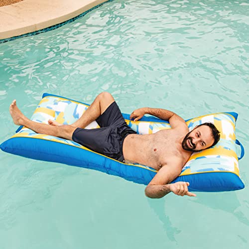 Big Joe Kona No Inflation Needed Pool Lounger with Headrest, Paintbrush Yellow Double Sided Mesh, 5.5ft Big