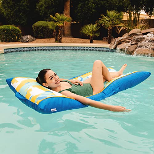 Big Joe Kona No Inflation Needed Pool Lounger with Headrest, Paintbrush Yellow Double Sided Mesh, 5.5ft Big