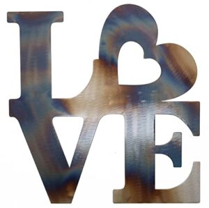 top brass love/heart metal wall decor art – 12″ rustic torched finish glossy sign