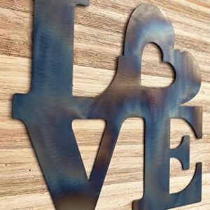 Top Brass Love/Heart Metal Wall Decor Art - 12" Rustic Torched Finish Glossy Sign