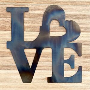 Top Brass Love/Heart Metal Wall Decor Art - 12" Rustic Torched Finish Glossy Sign