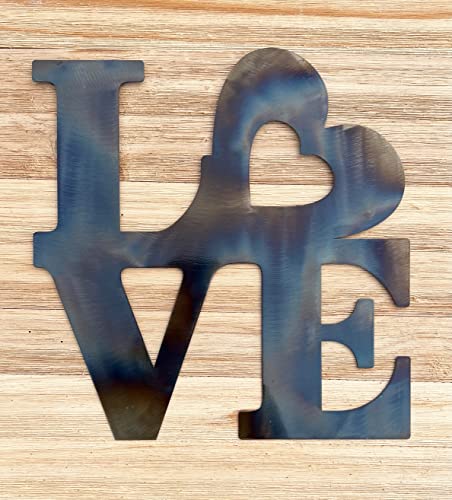 Top Brass Love/Heart Metal Wall Decor Art - 12" Rustic Torched Finish Glossy Sign