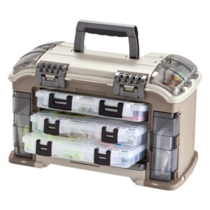 plano elite series ultimate angled tackle system, graphite & sandstone, includes 6 stowaway utility boxes, premium tackle storage for fishing gear and accessories, waterproof case