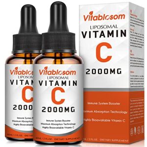 liposomal vitamin c 2000mg liquid for adults, high absorption vit c, higher bioavailability, good for immune system & antioxidant, 60ml (2 bottle)