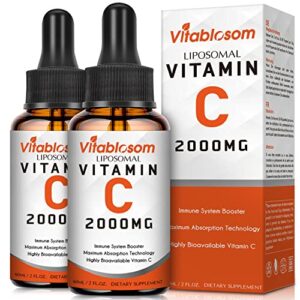 Liposomal Vitamin C 2000mg Liquid for Adults, High Absorption VIT C, Higher Bioavailability, Good for Immune System & Antioxidant, 60ML (2 Bottle)