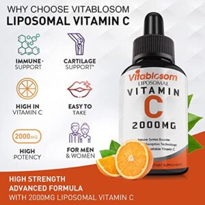 Liposomal Vitamin C 2000mg Liquid for Adults, High Absorption VIT C, Higher Bioavailability, Good for Immune System & Antioxidant, 60ML (2 Bottle)