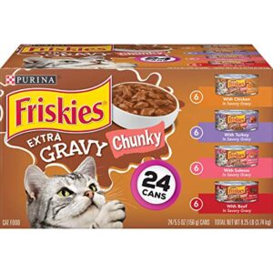 Purina Friskies Gravy Wet Cat Food Variety Pack, Extra Gravy Chunky - (24) 5.5 oz. Cans