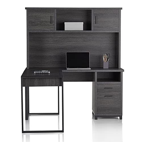 Realspace® DeJori 59"W L-Shape Corner Desk With Hutch, Charcoal