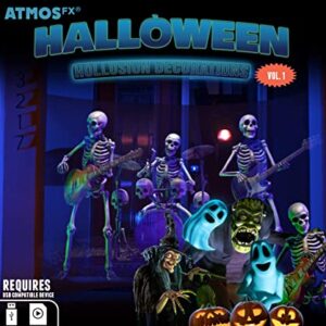 Reaper Brothers Halloween Hollusion Digital Decoration Kit Includes 8 AtmosFX Video Effects for Halloween Plus HD Super Bright Projector and 5.5' x 9' Holographic Projection Screen