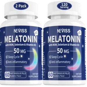 sugar-free melatonin 50 mg for adults – fast dissolve & chewable sublingual – extra strength melatonin with msm, selenium & vitamin d3, for relaxation, health rest cycle, deep zzzs,immune,120 servings