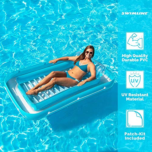 SWIMLINE Original Suntan Tub Classic Edition Inflatable Floating Lounger Blue | Personal Tanning Pool Hybrid Lounge | Comfort Pillow | Fill with Water | for Kids & Adults | Reflective Tanning Design