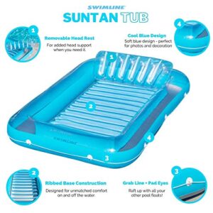 SWIMLINE Original Suntan Tub Classic Edition Inflatable Floating Lounger Blue | Personal Tanning Pool Hybrid Lounge | Comfort Pillow | Fill with Water | for Kids & Adults | Reflective Tanning Design