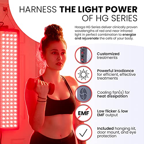 Hooga Red Light Therapy Device for Face, Body. Red Near Infrared 660nm 850nm, 60 Clinical Grade LEDs, High Power Output Panel. Improve Sleep, Pain Relief, Skin Health, Anti-Aging, Energy, Recovery.