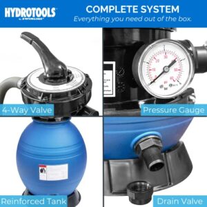 Swimline HYDROTOOLS 71225HCK 12 Inch Sand Filter Combo with Connection Kit for Soft Sided Pools | Compatible with Intex Bestway Polygroup | 0.33 HP (0.3 THP) Pump 1980 GPH | 42 Pound Sand Capacity