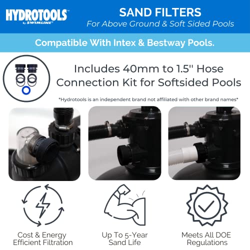 Swimline HYDROTOOLS 71225HCK 12 Inch Sand Filter Combo with Connection Kit for Soft Sided Pools | Compatible with Intex Bestway Polygroup | 0.33 HP (0.3 THP) Pump 1980 GPH | 42 Pound Sand Capacity