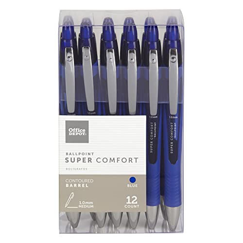 Office DepotSuper Comfort Grip Retractable Ballpoint Pen, 1.0 mm, Medium Point, Blue Barrel, Blue Ink, pk Of 12, OD37317