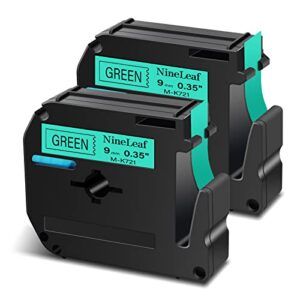 nineleaf 2 pack compatible for brother p-touch m label tape mk721 m-k721 m721 black on green 3/8″ (9mm) x 26.2ft (8m) labeling refill cartridge work in pt-45m pt-65 pt-70 pt-80 pt-m95 label maker