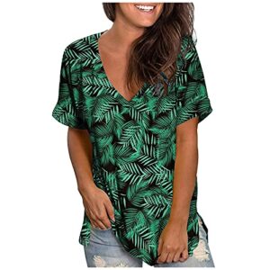 caimill shop womens tops summer women’s v neck short sleeve graphic t shirts drop tail hem relaxed fit tees blouses tunic green
