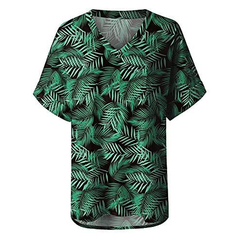 Caimill shop Womens Tops Summer Women's V Neck Short Sleeve Graphic T Shirts Drop Tail Hem Relaxed Fit Tees Blouses Tunic Green