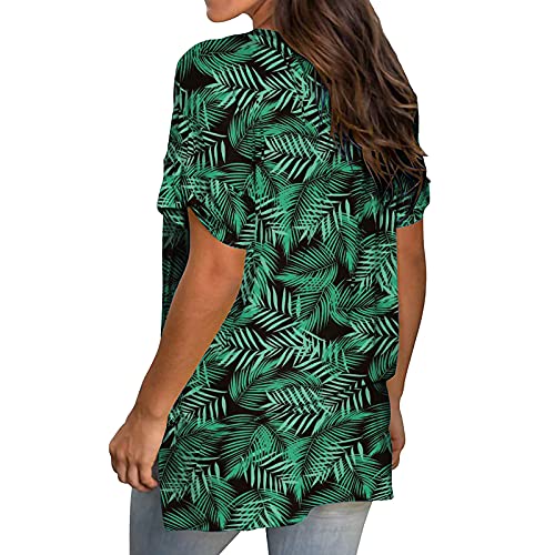 Caimill shop Womens Tops Summer Women's V Neck Short Sleeve Graphic T Shirts Drop Tail Hem Relaxed Fit Tees Blouses Tunic Green