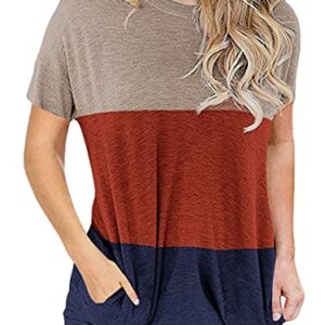 Andongnywell Women's Casual Bat Sleeve Crew Neck T-Shirt Loose Color Block Tops Blouse With pocket (Multicolor3,X-Large,,,)