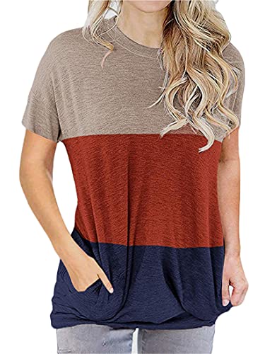 Andongnywell Women's Casual Bat Sleeve Crew Neck T-Shirt Loose Color Block Tops Blouse With pocket (Multicolor3,X-Large,,,)