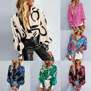 Button Down Shirts for Women Collared Long Lantern Sleeve Loose Fall Blouse Trendy Hawaiian Hawaii To Wear with Leggings Patterned Tunic Tops Summer Autumn Elastic Sleeve Casual Flower Floral Red