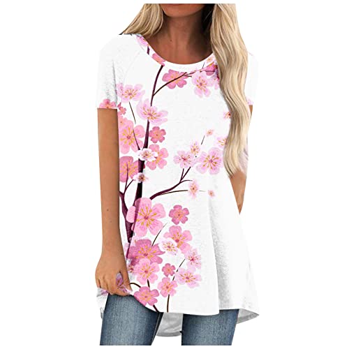 Women Basic Tees Printed Fashion Casual Loose Tops Short-Sleeved V Neck 2023 Summer Comfortable Blouse T-Shirt Deep Shirts for Plus Size Women Red and White Tie Dye