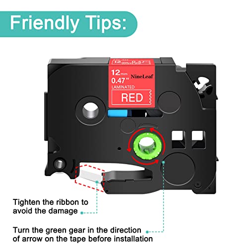 NineLeaf 1 Pack Compatible for Brother TZe-435 TZe435 TZ-435 TZ435 Label Tape 12mm 1/2'' 0.47'' White on Red Standard Laminated Labeling Work with P-Touch PT-D210 PTD400AD PTH110 PT-D600 Label Maker