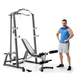 marcy pro deluxe cage system with weightlifting bench all-in-one home gym equipment pm-5108