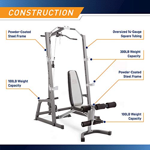 Marcy Pro Deluxe Cage System with Weightlifting Bench All-in-One Home Gym Equipment PM-5108