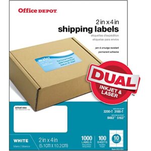 office depot white inkjet/laser shipping labels, 2in. x 4in., box of 1,000, 505-o004-0008