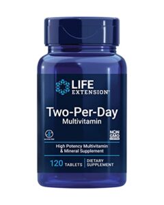 life extension two-per-day high potency multi-vitamin & mineral supplement – vitamins, minerals, plant extracts, quercetin, 5-mthf folate & more – gluten-free – non-gmo – 120 tablets