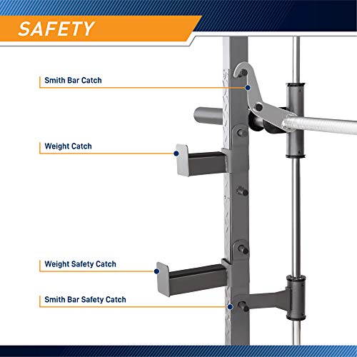 Marcy Smith Cage Machine with Workout Bench and Weight Bar Home Gym Equipment SM-4008