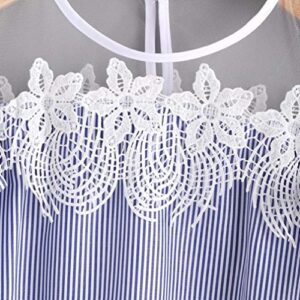 FORUU 2020 Warehouse Product Women Short Sleeve Off Shoulder Lace Striped Blouse Casual Tops T-Shirt Chiffon Summer Best for Mother Girlfriend Wife Daughter Wife Ladies Cute Newest Arrivals Blue