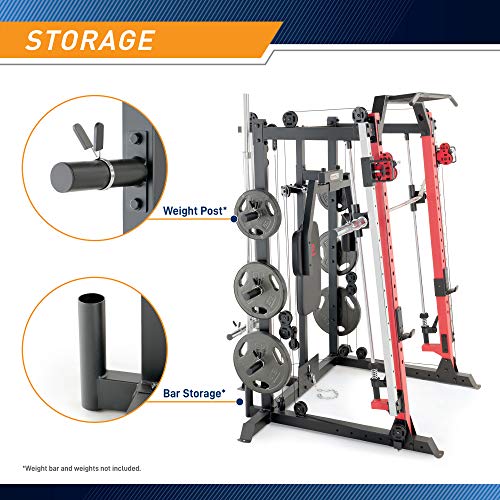 Marcy Smith Machine Cage System Home Gym Multifunction Rack, Customizable Training Station SM-4033, Red