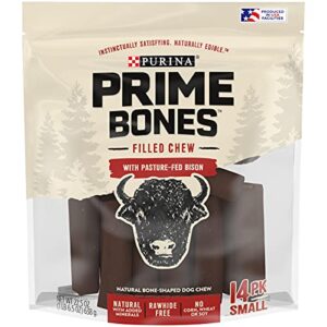 purina prime bones made in usa facilities natural small dog treats, filled chew with pasture-fed bison – 14 ct. pouch